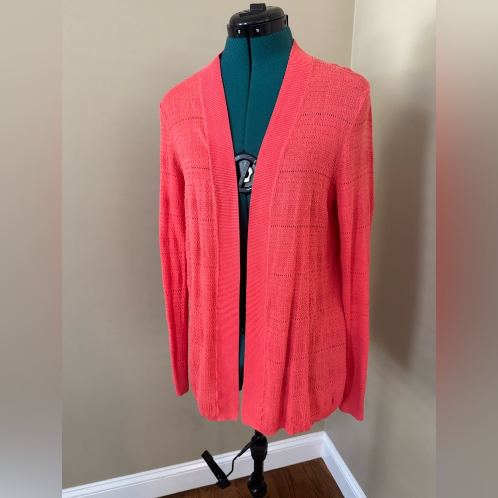 Talbots Vibrant Coral Open-Front Cardigan